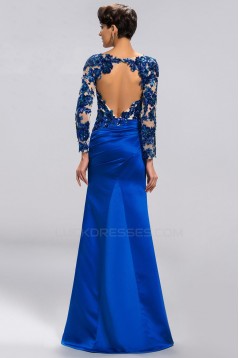 Trumpet/Mermaid Long Sleeves Long Blue Prom Evening Formal Party Dresses ED010685