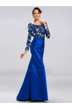 Trumpet/Mermaid Long Sleeves Long Blue Prom Evening Formal Party Dresses ED010685