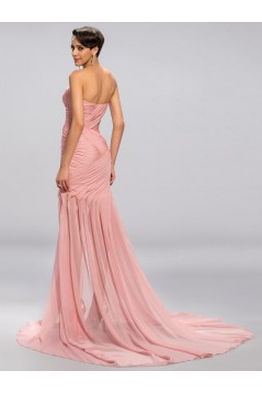 Sheath Sweetheart Split-Front Beaded Long Pink Chiffon Prom Evening Formal Party Dresses ED010686