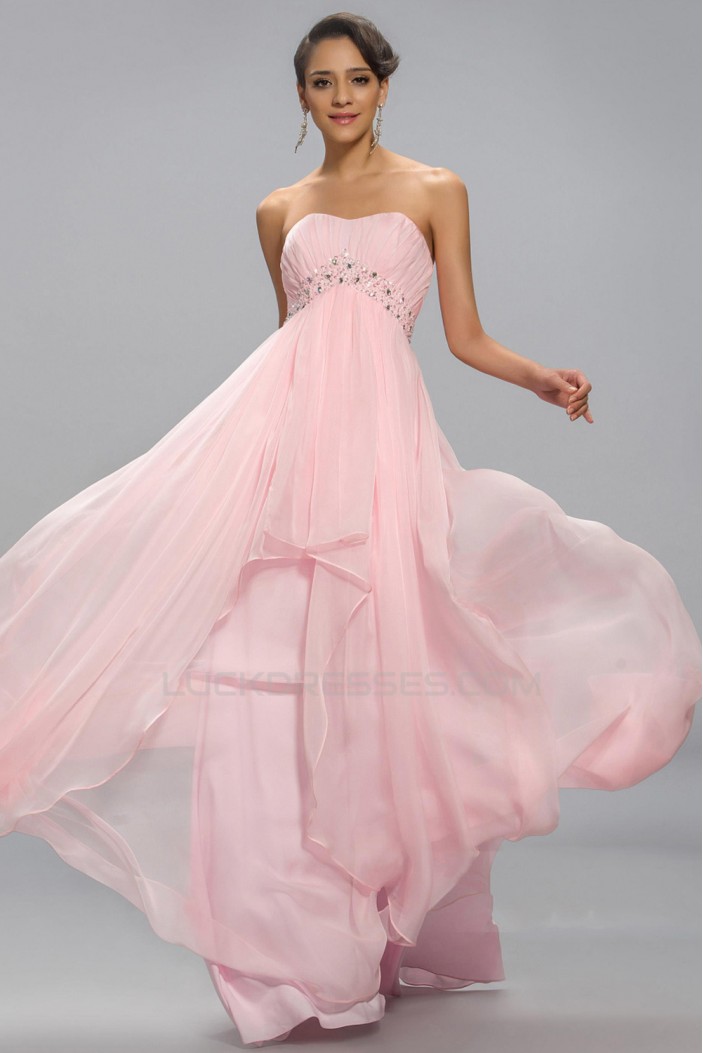 Empire Strapless Beaded Long Pink Chiffon Prom Evening Formal Party Dresses Maternity Evening Dresses  ED010687