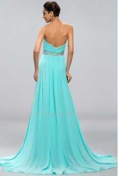 A-Line Sweetheart Beaded Long Blue Chiffon Prom Evening Formal Party Dresses ED010690