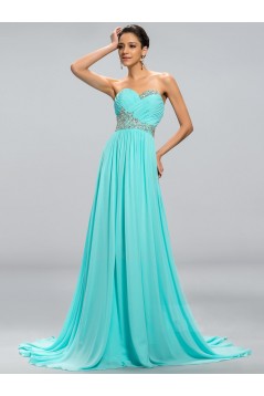 A-Line Sweetheart Beaded Long Blue Chiffon Prom Evening Formal Party Dresses ED010690