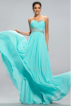 A-Line Sweetheart Beaded Long Blue Chiffon Prom Evening Formal Party Dresses ED010690