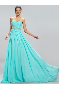 A-Line Sweetheart Beaded Long Blue Chiffon Prom Evening Formal Party Dresses ED010690