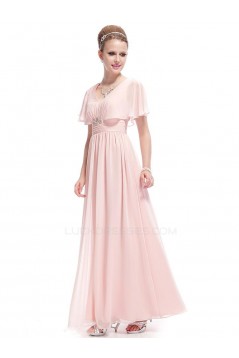 A-Line V-Neck Long Pink Chiffon Prom Evening Formal Party Dresses ED010697