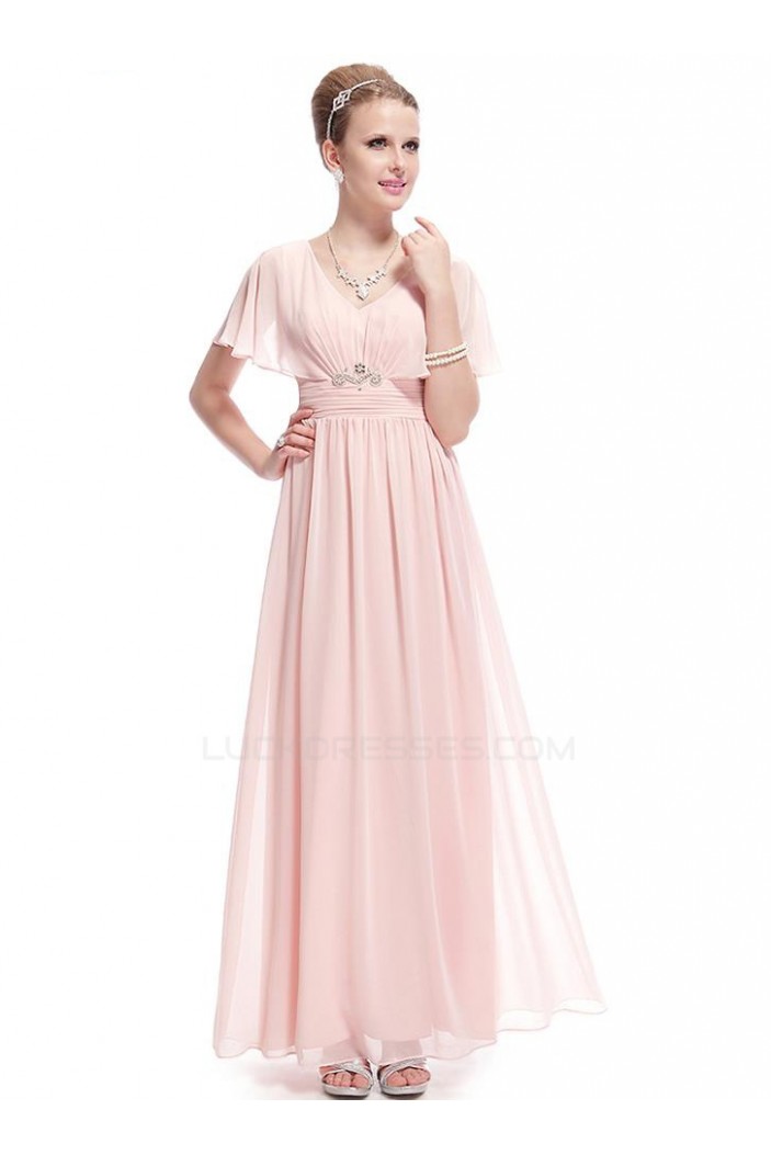 A-Line V-Neck Long Pink Chiffon Prom Evening Formal Party Dresses ED010697