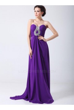 Sheath/Column Sweetheart Beaded Long Purple Chiffon Prom Evening Formal Party Dresses ED010700