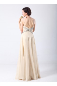 A-Line Spaghetti Strap Beaded Long Chiffon Prom Evening Formal Party Dresses ED010701