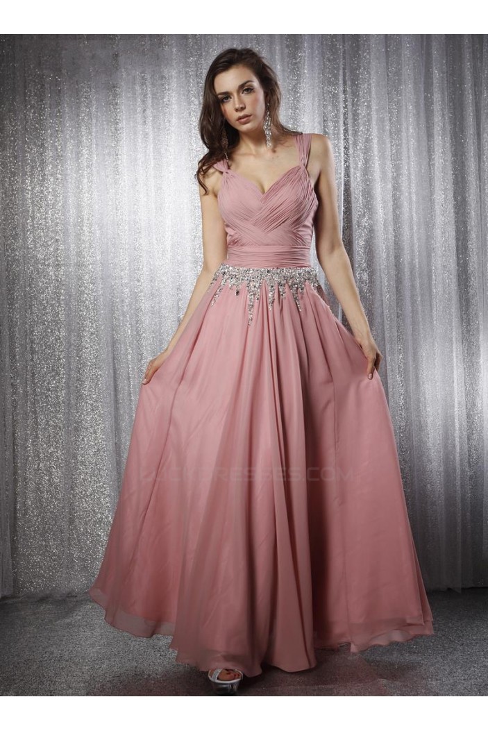 A-Line Straps Beaded Long Chiffon Prom Evening Formal Party Dresses ED010703