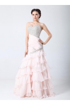 Trumpet/Mermaid Sweetheart Beaded Long Pink Prom Evening Formal Party Dresses ED010705