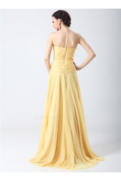 A-Line Sweetheart Beaded Long Yellow Chiffon Prom Evening Formal Party Dresses ED010706