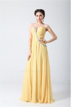 A-Line Sweetheart Beaded Long Yellow Chiffon Prom Evening Formal Party Dresses ED010706