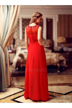 A-Line Jewel Beaded Long Red Lace and Chiffon Prom Evening Formal Party Dresses ED010709