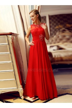 A-Line Jewel Beaded Long Red Lace and Chiffon Prom Evening Formal Party Dresses ED010709