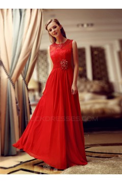 A-Line Jewel Beaded Long Red Lace and Chiffon Prom Evening Formal Party Dresses ED010709