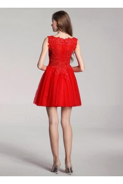 A-Line Short Beaded Red Prom Evening Formal Party Dresses ED010710