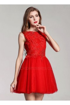 A-Line Short Beaded Red Prom Evening Formal Party Dresses ED010710