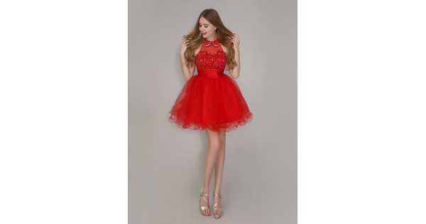 Short Mini Red Beaded Prom Evening Formal Party Dresses Ed010712