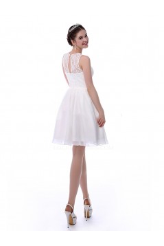 A-Line Short White Lace and Chiffon Prom Evening Formal Party Bridesmaid Dresses ED010717