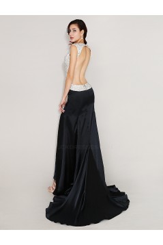Sexy Backless Beaded Long Black Prom Evening Formal Party Dresses ED010718