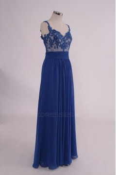 A-Line Long Blue Sequin Applique Chiffon Prom Evening Formal Party Dresses ED010759