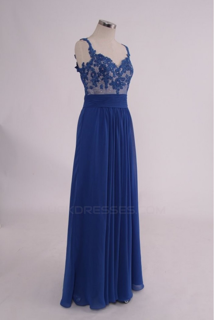 A-Line Long Blue Sequin Applique Chiffon Prom Evening Formal Party Dresses ED010759