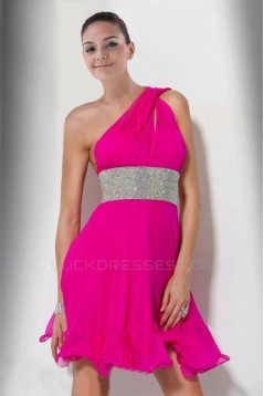 A-Line One-Shoulder Short Pink Cocktail Homecoming Prom Evening Dresses ED010781