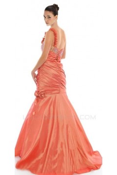 Trumpet/Mermaid One-Shoulder Beaded Taffeta Long Prom Evening Dresses ED010783