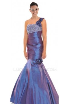 Trumpet/Mermaid One-Shoulder Beaded Taffeta Long Prom Evening Dresses ED010783