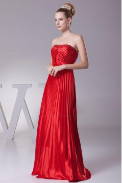 A-Line Strapless Pleated Long Red Prom Evening Dresses ED010789