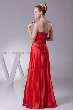 A-Line Strapless Pleated Long Red Prom Evening Dresses ED010789