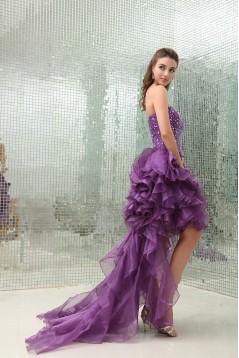 High Low Sweetheart Beaded Purple Prom Evening Dresses ED010806