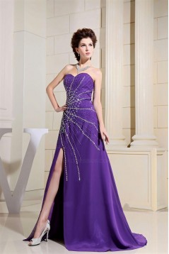 A-Line Sweetheart Beaded Long Purple Chiffon Prom Evening Dresses ED010810