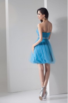 Short Sweetheart Beaded Blue Tulle Cocktail Homecoming Prom Evening Dresses ED010813