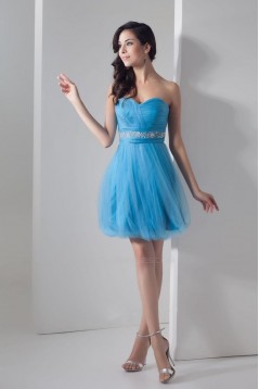 Short Sweetheart Beaded Blue Tulle Cocktail Homecoming Prom Evening Dresses ED010813