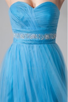 Short Sweetheart Beaded Blue Tulle Cocktail Homecoming Prom Evening Dresses ED010813