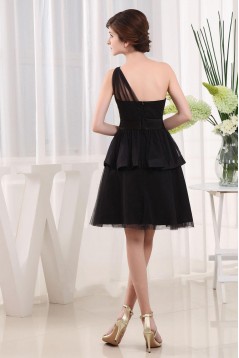 A-Line One-Shoulder Short Black Prom Evening Dresses ED010821