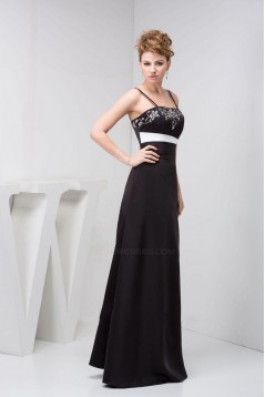 A-Line Spaghetti Strap Long Black Prom Evening Dresses ED010823