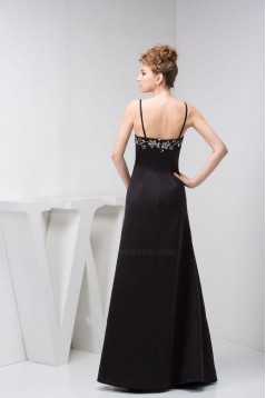 A-Line Spaghetti Strap Long Black Prom Evening Dresses ED010823