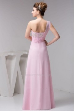 A-Line One-Shoulder Long Pink Chiffon Prom Evening Dresses ED010826