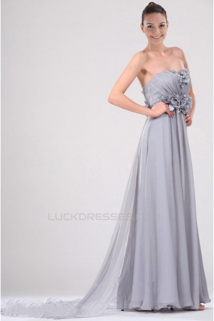 A-Line Strapless Long Chiffon Prom Evening Dresses ED010827