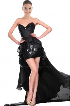High Low Sweetheart Black Sequins Cocktail Prom Evening Dresses ED010833
