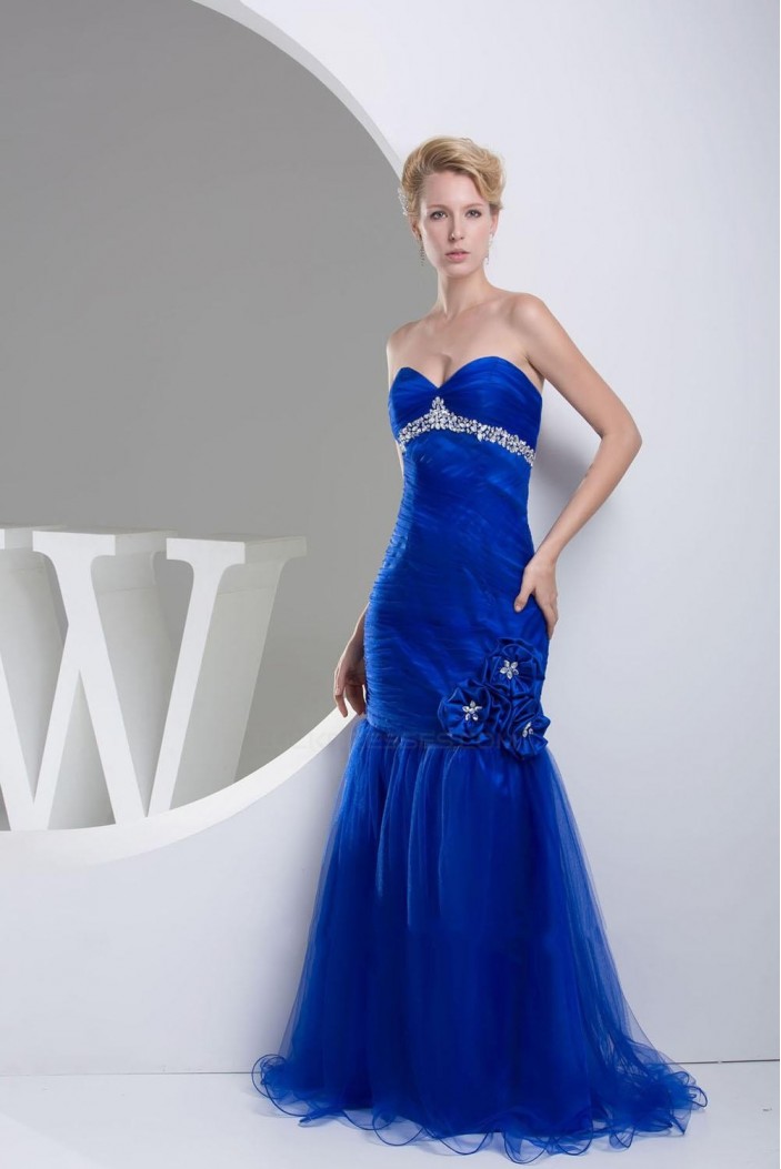 Trumpet/Mermaid Sweetheart Beaded Long Blue Prom Evening Dresses ED010838