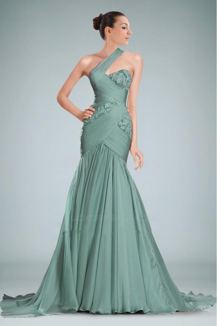 Trumpet/Mermaid One-Shoulder Long Prom Evening Dresses ED010842