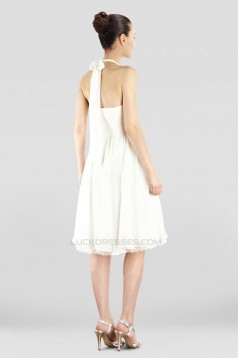 A-Line Halter Short White Chiffon Prom Evening Dresses ED010846