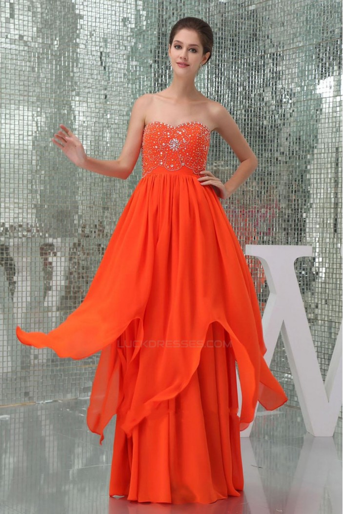 A-Line Sweetheart Beaded Long Chiffon Prom Evening Dresses ED010849