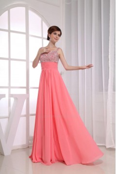 A-Line Beaded Straps Long Chiffon Prom Evening Formal Dresses ED010855