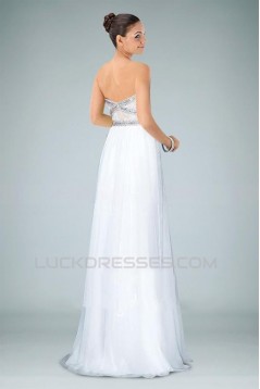 A-Line Sweetheart White Beaded Long Chiffon Prom Evening Formal Dresses ED010858