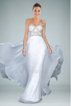 A-Line Sweetheart White Beaded Long Chiffon Prom Evening Formal Dresses ED010858