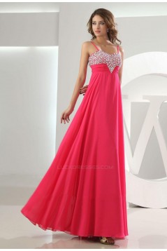 A-Line Spaghetti Strap Beaded Long Chiffon Prom Evening Formal Dresses ED010859